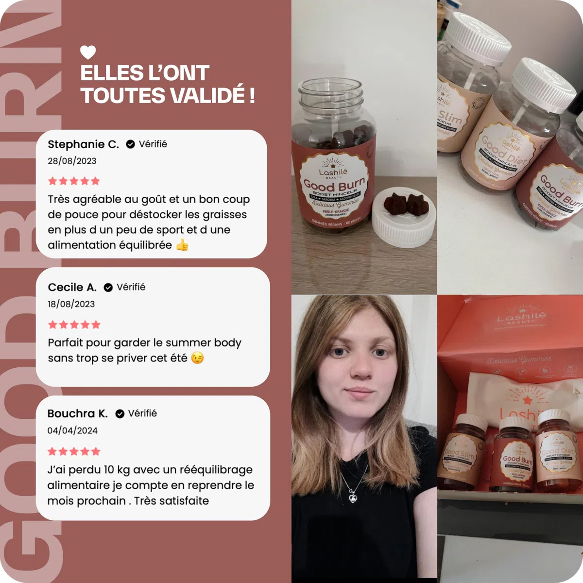 Lashilé Beauty - Gummies Brûle Graisses - Combustion des Graisses et perte de poid puissant - Good Burn - Complément alimentaire Minceur - Cola, Pissenlit, Moringa - Cure 1 Mois - 60 Gummies