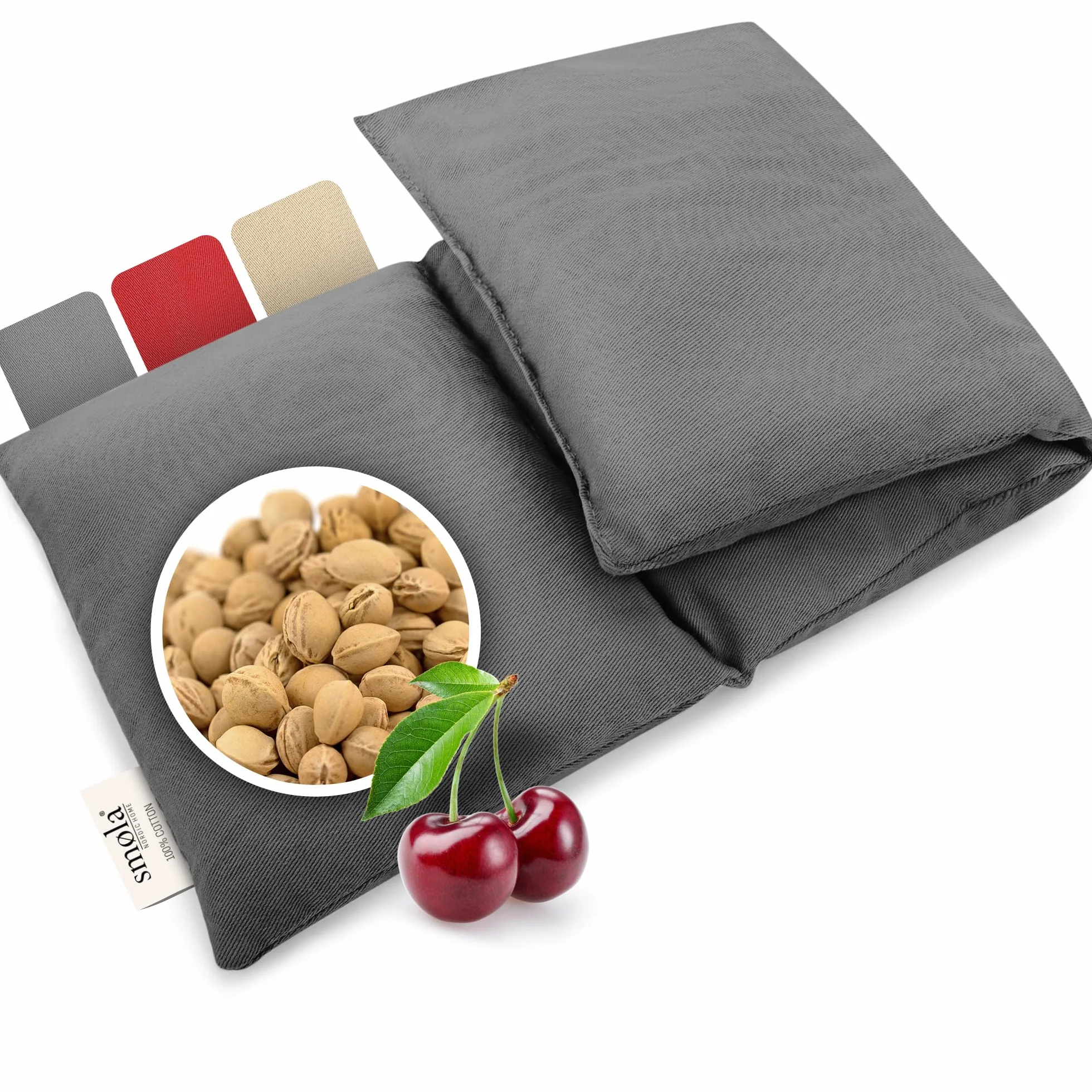 Grand coussin avec noyaux de cerise pour micro-ondes I 3 chambres 47 x 19 cm Coussin avec grains pour dos, cou et épaules I 850 g de noyaux de cerise I Bouillotte pour reins