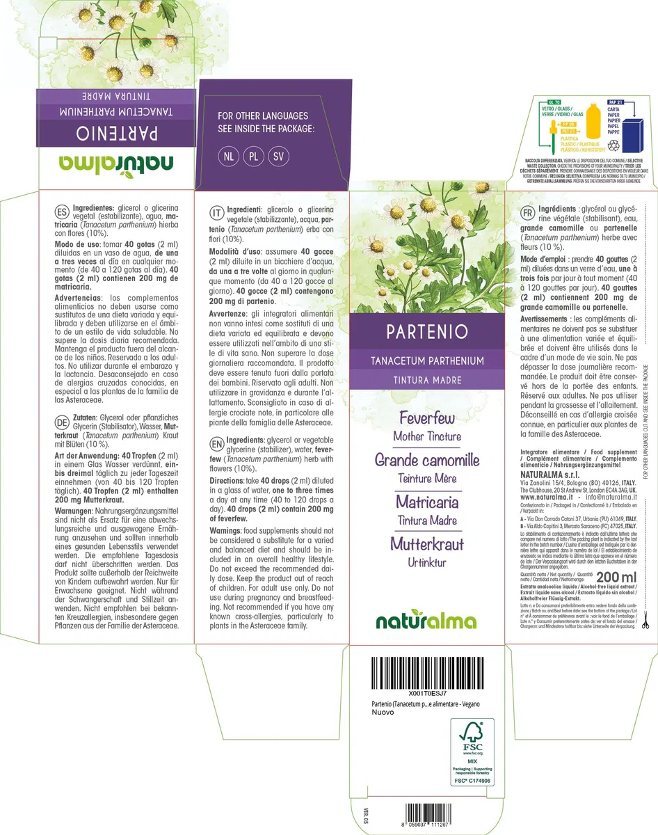Grande camomille ou Partenelle (Tanacetum parthenium) herbe avec fleurs Teinture Mère sans alcool Naturalma - Extrait liquide gouttes 200 ml - Complément alimentaire - Végétalien ou végan