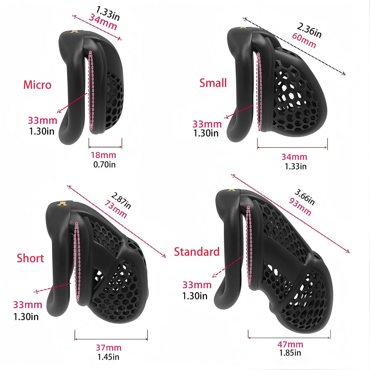 Cage Chastetée pour Homme Cage de Chasteté Pénis avec 4 Anneaux de Tailles Différentes Ceintures de Chasteté avec Serrure Invisible pour le Bondage du Pénis Sex Toys Chastity Cage (Micro,Pink)