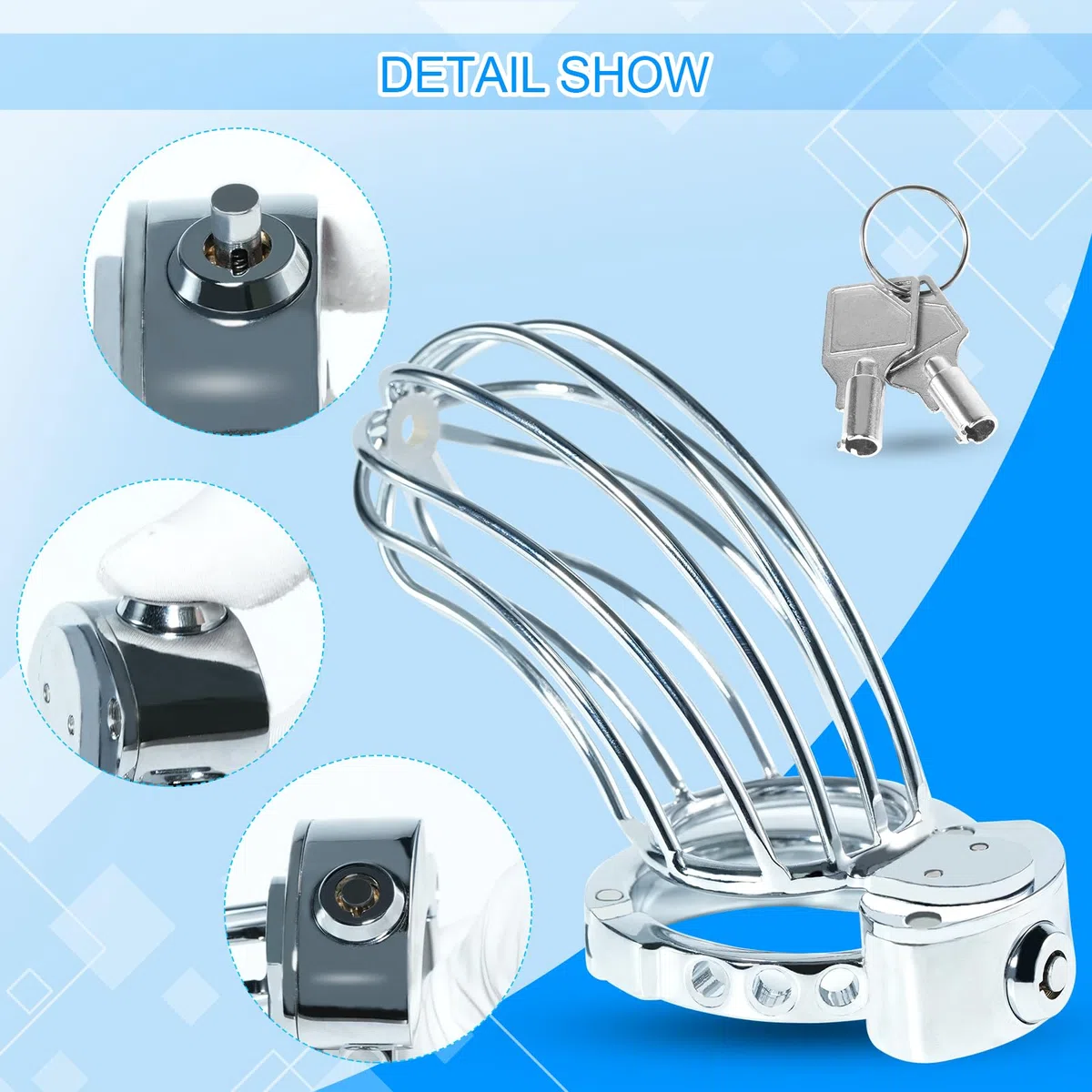 Chastity Cage à Taille Réglable Avec Ceinture De Chasteté Creusée Et Respirante Pour Hommes En Acier Inoxydable Cage De Chasteté Pour Hommes (Large)