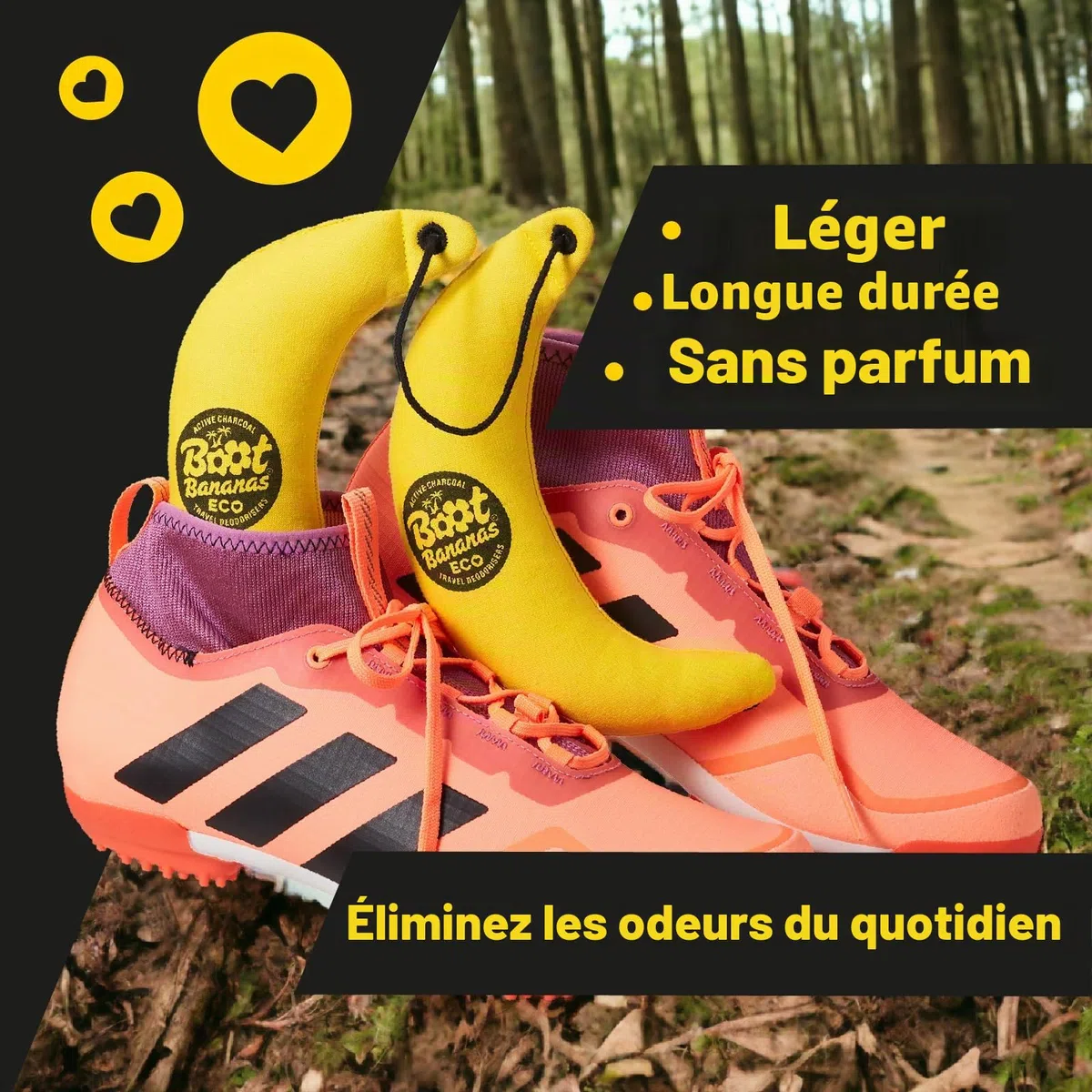 Boot Bananas Eco Travel Désodorisants de voyage – Désodorisants au charbon actif sans parfum pour chaussures, gants et sacs malodorants, légers, compostables, réutilisables – Dure jusqu'à 12 mois