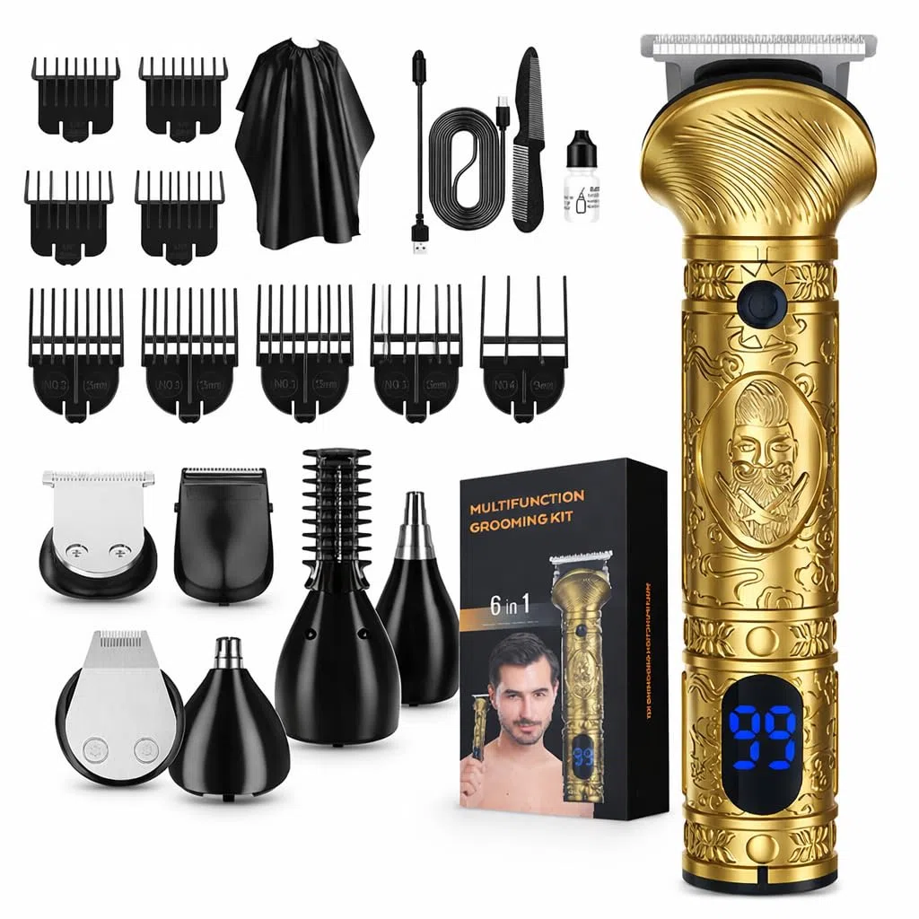 Tondeuse Barbe Homme Tondeuse Cheveux Professionnelle Avec Lame en T de Coupe de Cheveux Chauve 0 mm Rasoir électrique Tondeuse Corps de Précision pour Nez 6 en 1