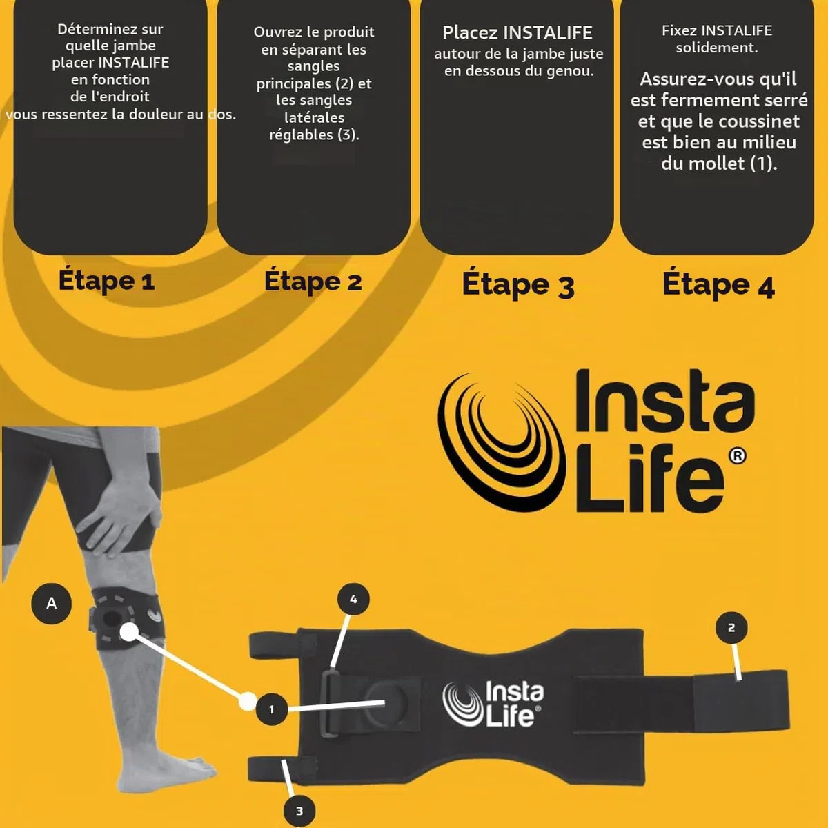 INSTA LIFE INSTALIFE Lot de 2 genouillères pour soulager les douleurs articulaires, soulage les douleurs dorsales avec digitopression, ergonomique, douleurs lombalgiques, sciatiques, douleurs aux