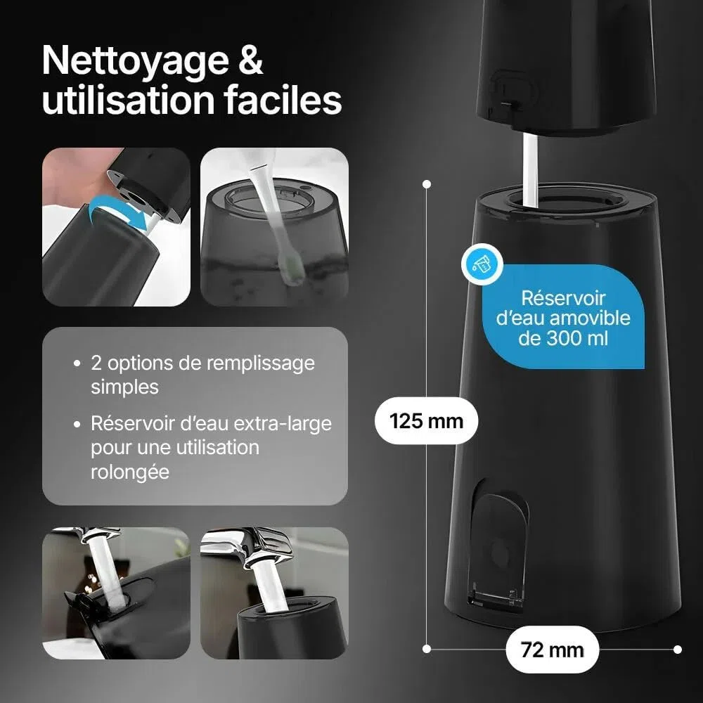 Oryzom Hydropulseur Sans Fil Pour Un Soin Dentaire,Hydropulseur Dentaire,Jet Dentaire,Buccal Optimal 5 Modes,4 Embouts Réservoir De 300 Ml Étanchéité Ipx7 Jet Dentaire Pour Gencives