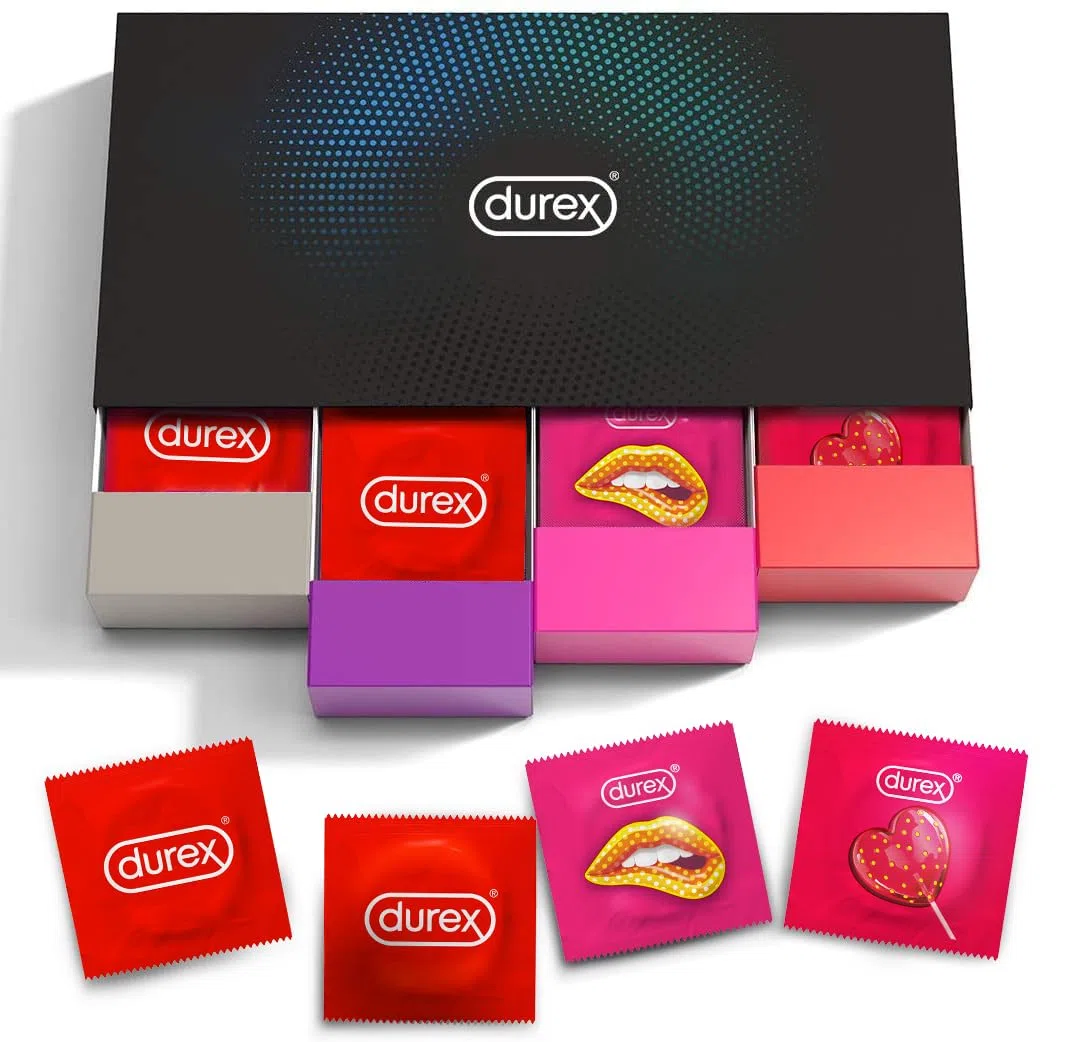 Durex - 40 Préservatifs Fun Explosion - Ultra Fins - Extra Lubrifiés - Texturés - Fraise – Boîte Design