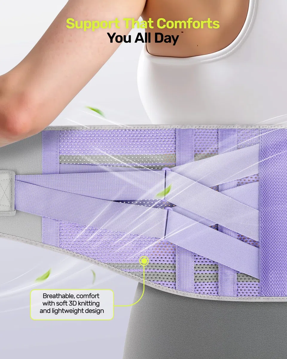 Rakiie Ceinture de soutien dorsal pour femme, système de soutien 9 positions avec coussinet en silicone 3D amélioré, soutien lombaire ergonomique réglable pour soulager la douleur (Violet, M)