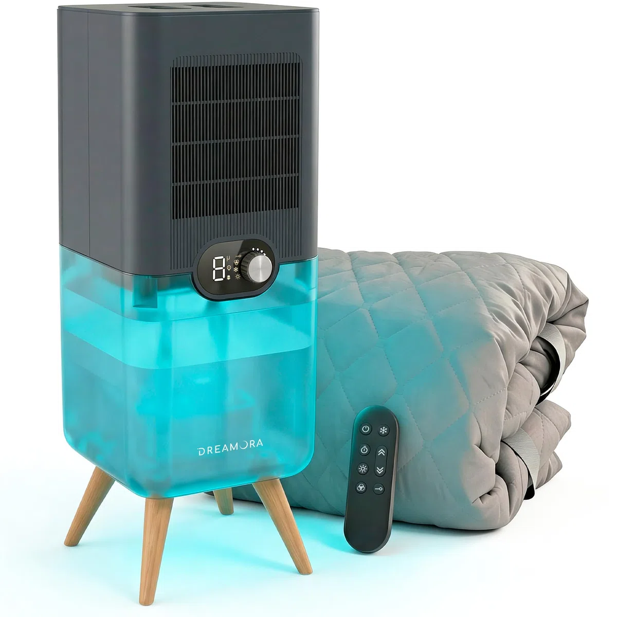 Refroidisseur Luna pour Matelas à Eau - Silencieux et Compact | Confort Réversible Double Face, Circulation Liquide Réfrigérée, Endormissement Profond, sans Abonnement ni Frais Cachés -Gris