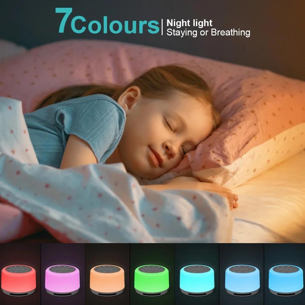 Machine à Bruit Blanc, Appareil De Sommeil Portable à Bruit Blanc, Veilleuse 7 Couleurs Et 24 Sons De Sommeil Apaisants, Machine De Sommeil Rechargeable Par Usb Avec 3 Fonctions De Minuterie