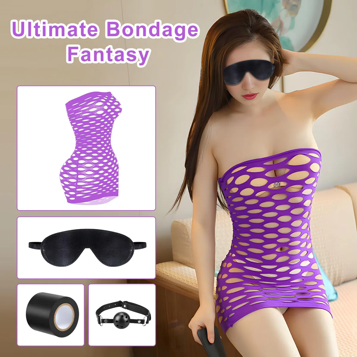 Ninonly Kits de Bondage 14 Pièces BDSM Adultes Toy Parfait pour Les Débutants Menottes SM avec Masque pour Les Yeux et Sex Toys Erotiques pour Couple Jouets Sexuels Adulte Retenue et Bondage Violet