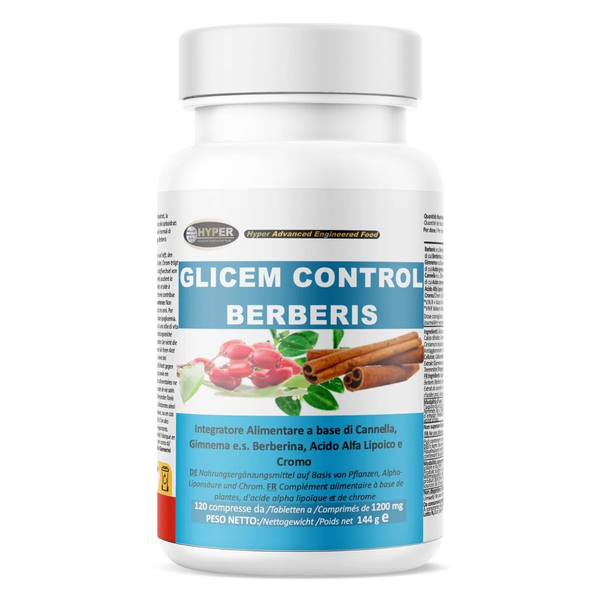 Hyper Glicem Control Berberis 60 Comprimés - Complement Alimentaire pour la Glycemie avec Berberine, Gymnema, Cannelle, Acide Alpha-Lipoïque et Picolinate de Chrome - Métabolisme des Glucides