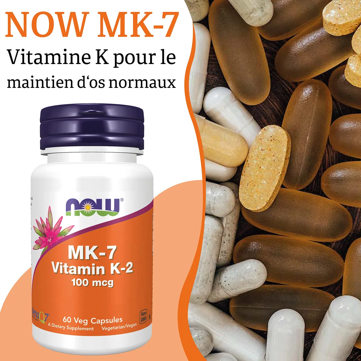 Now Foods, Vitamine K2 MK-7, 100mcg, All-Trans, 60 Capsules végétaliennes, Testé en Laboratoire, Sans Gluten, Sans Soja, Sans OGM