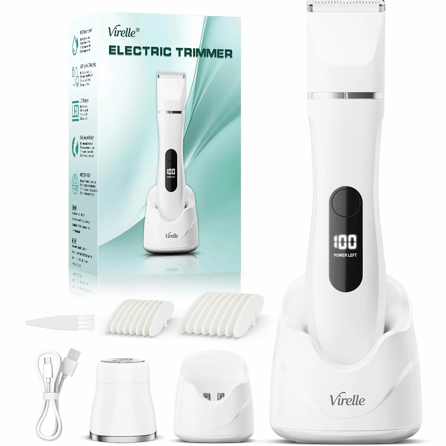 Rasoir Electrique Femme - Tondeuse Femme Intime Tout-En-Un (Visage, Jambes, Aisselles & Corps) Tondeuse Bikini Rasoir Maillot avec 4 Peines, Écran LED & USB-RechargeStation, Cadeaux Anniversaire
