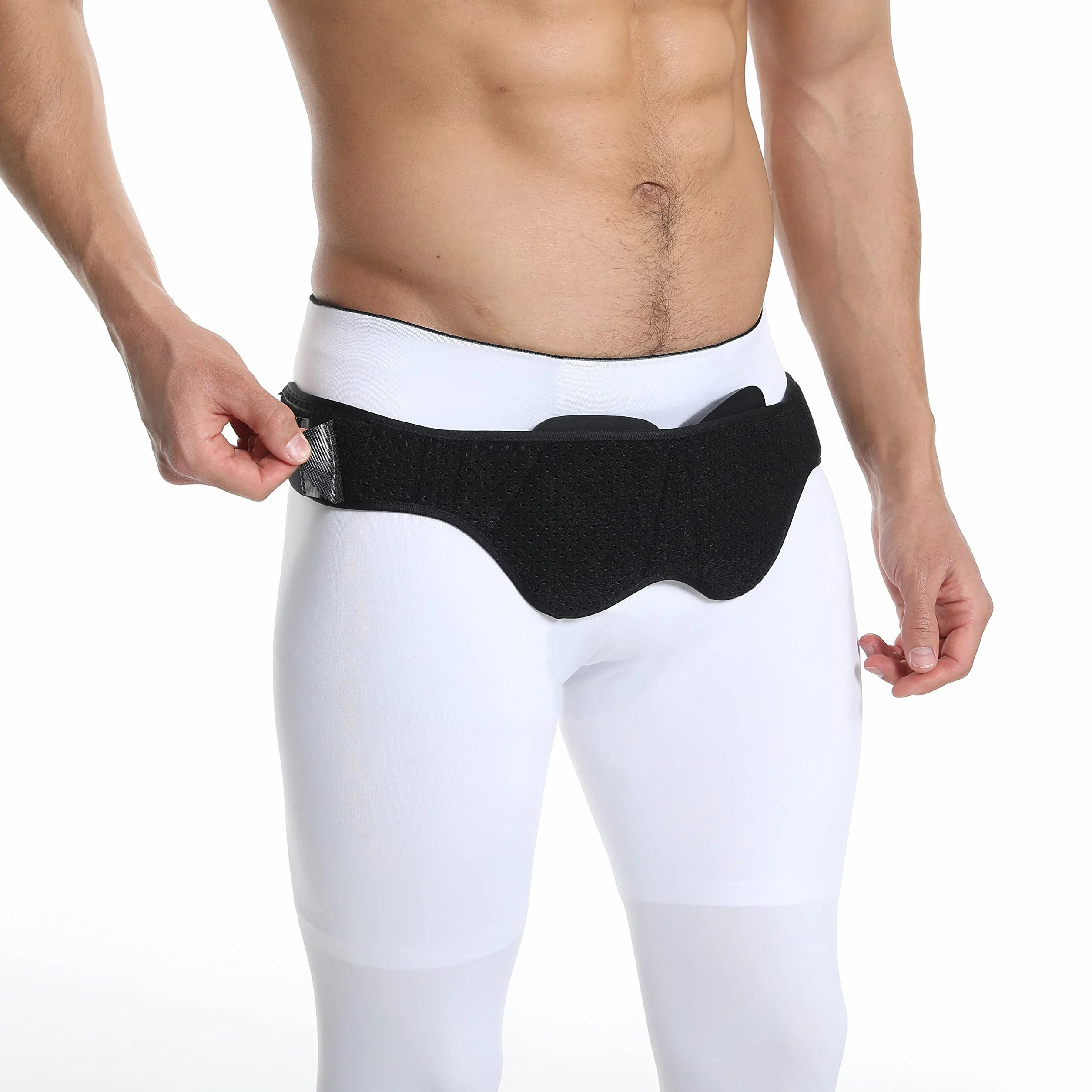 Ceinture hernie inguinale homme: bilatéral et réglable. Ceinture orthopédique: slip hernie inguinale élastique. Slip herniaire homme avec 2 coussinets de compression. (M)