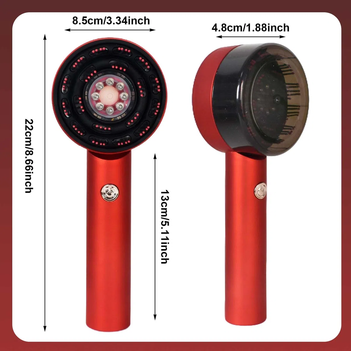 Brosse Massage Cuir Chevelu Électrique, Masseur Tête avec Lumière Rouge & Bleue, Applicateur Huile Cheveux 6 ml, 3 Modes de Pétrissage, IPX7 Étanche – pour la Détente du Cuir Chevelu, Rouge