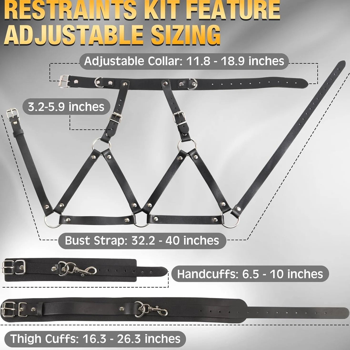 Ceintures tendance - Corsets, Bretelles, Sangles de poitrine en cuir, Menottes et Menottes pour les cuisses, Sous-vêtements pour femmes, Jeux de rôle et Jouets pour couples (Noir)