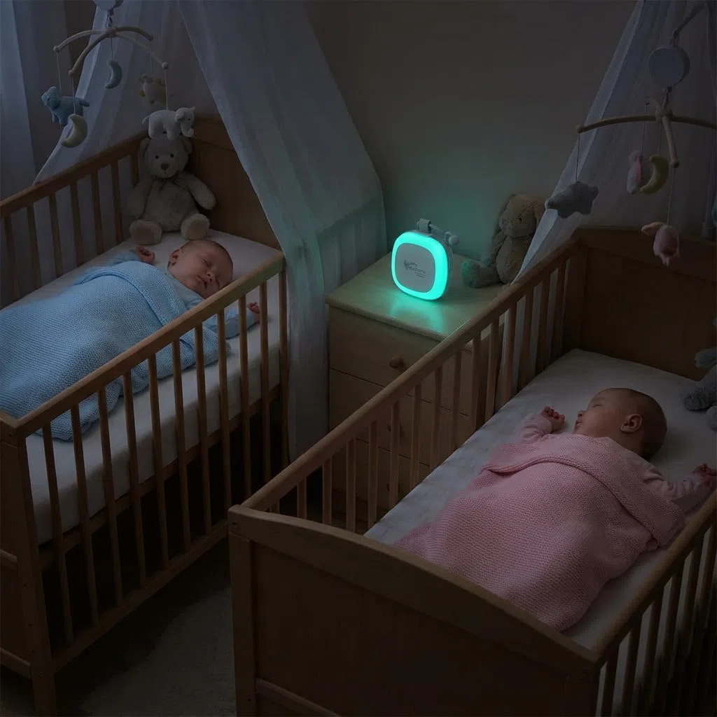 INNOVATION "DÉTECTEUR DE PLEURS" machine à bruit blanc bébé et adulte, 32 sons apaisants+son battement de coeur -Veilleuse RGB 8 couleurs-minuteurs 30/60/90 minutes -USBC - biosenty le dodo garanti