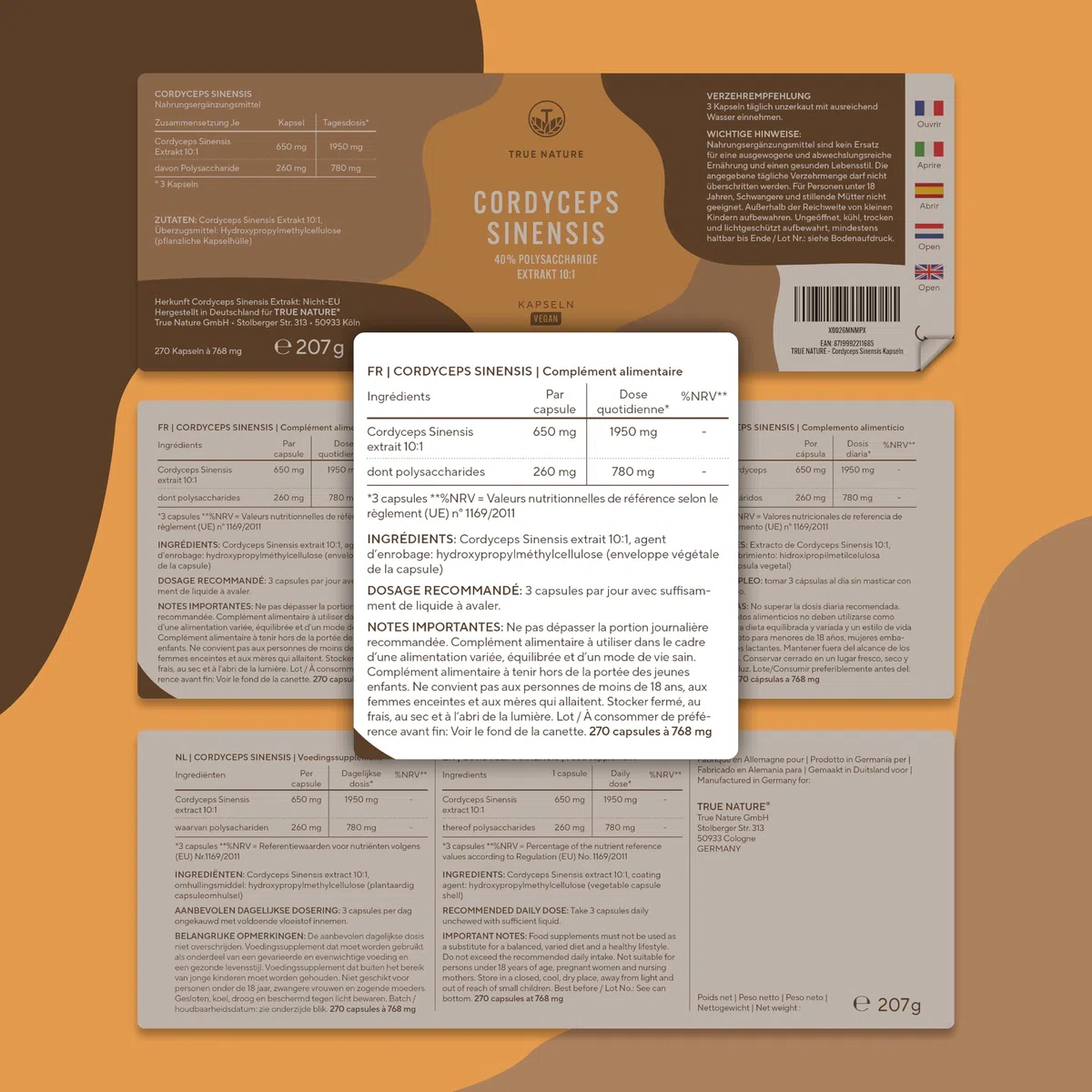 Cordyceps – 6.500 mg CS-4 (10:1) par unité | 270 Gélules pour 3 Mois | Vitalité, Énergie, Immunité | 40 % de Polysaccharides | Vegan, Sans Additifs, Gluten & Lactose – TRUE NATURE