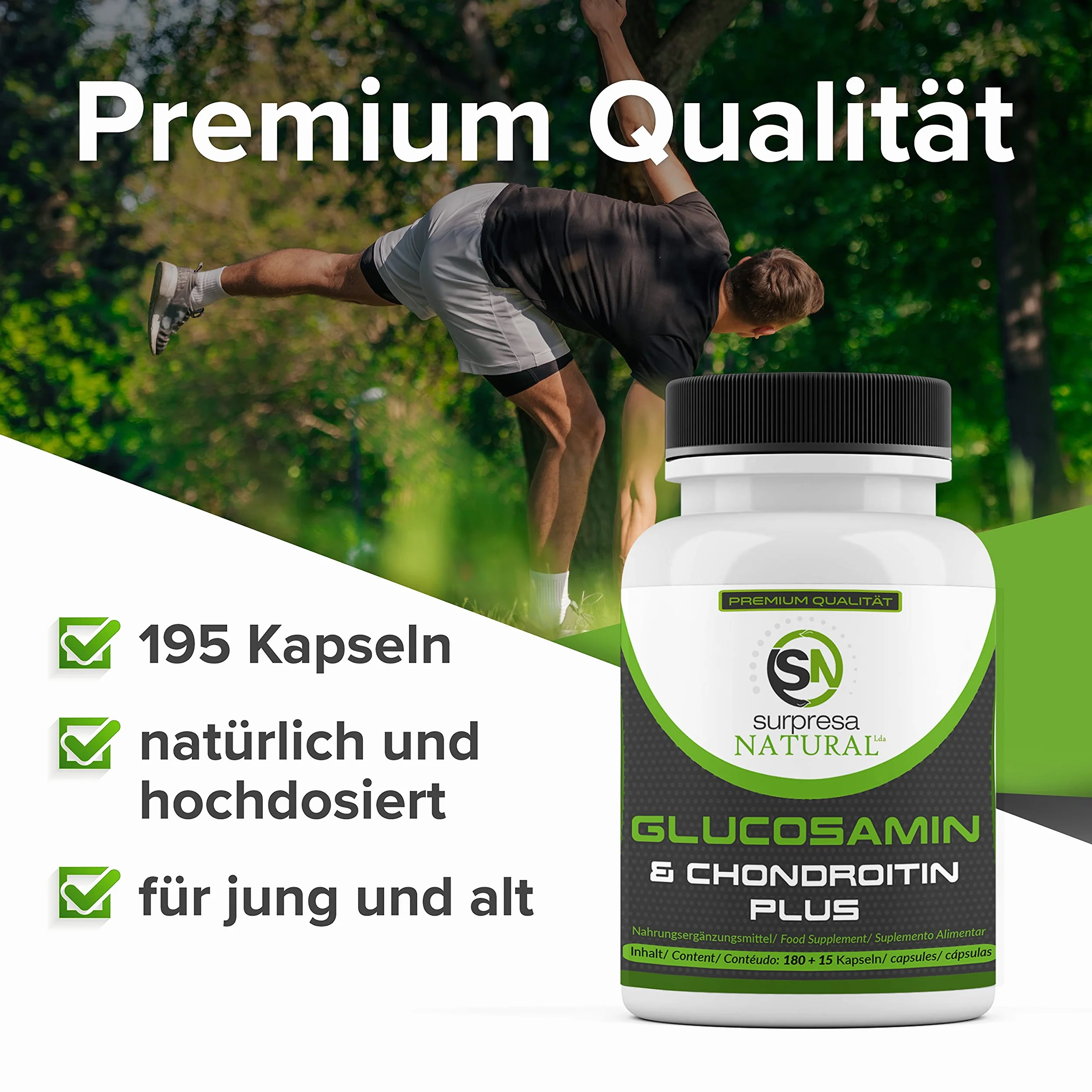 Glucosamine & Chondroïtine PLUS hautement dosées 2700mg par jour, réserve de 2 mois Testées en laboratoire, 195 gélules