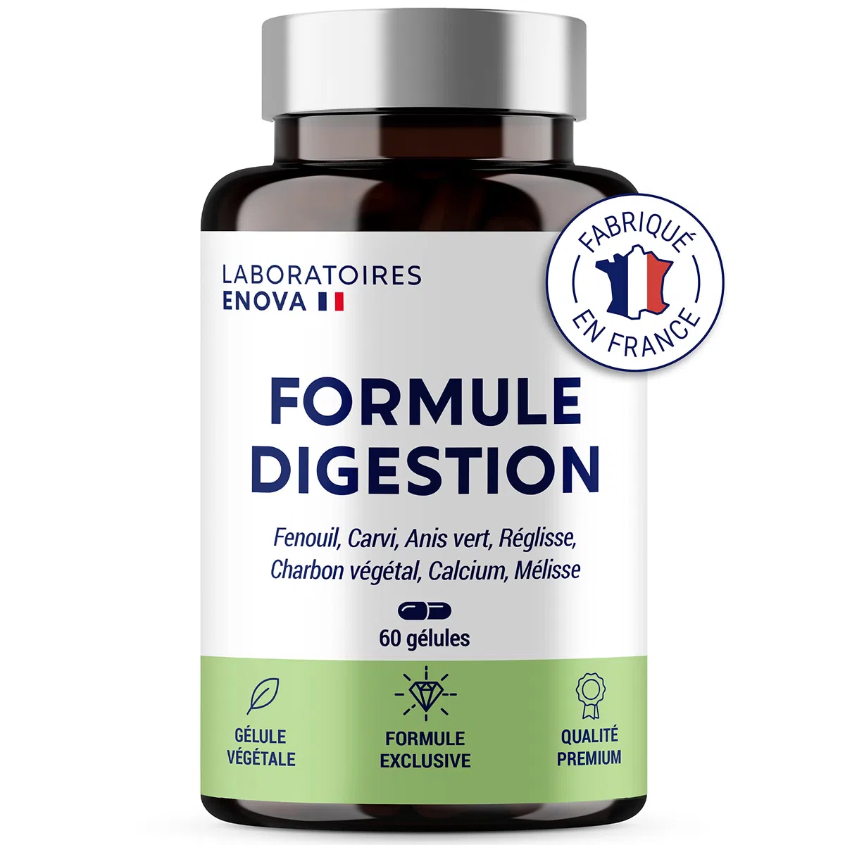 FORMULE DIGESTION | Digestion, Transit, Constipation, Detox Colon | Fenouil, Carvi, Anis vert, Réglisse, Charbon, Mélisse | 60 Gélules | Complement Alimentaire | Fabriqué en France