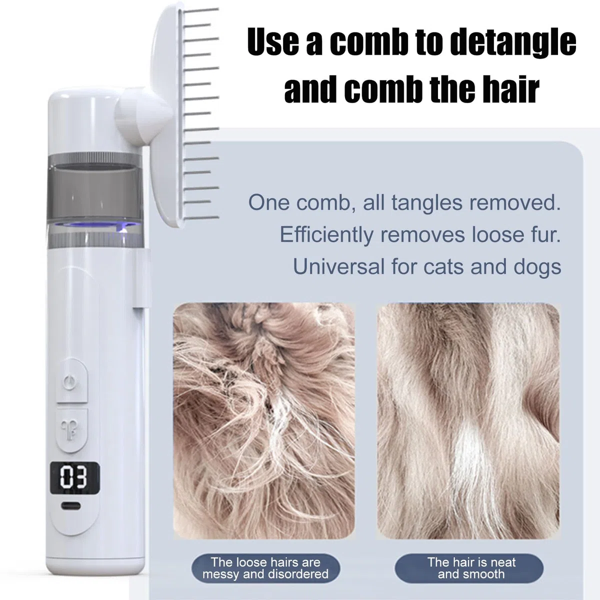 Peigne Anti Poux Electrique Peigne Anti-puces pour Animaux de Compagnie 2 en 1 Aspirateur a Poux Professionnel Poux Outil de Nettoyage Peignes Électrique pour Personnes et Animaux de Compagnie (Blanc)