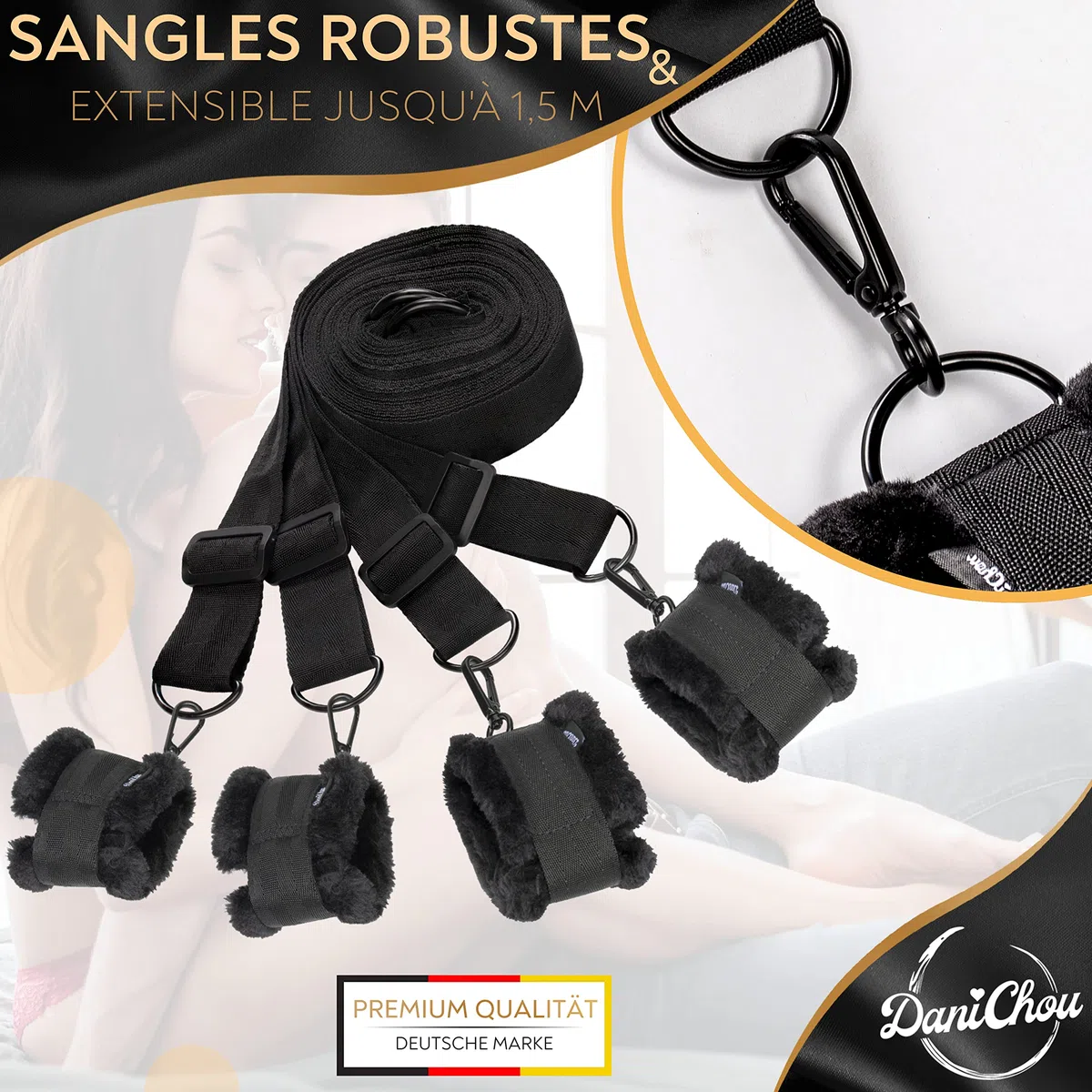 Premium Menottes sex adulte lit, peluche extra & mousquetons exclusifs, attache lit sex adulte & BDSMS Set, fouet sex adulte, jeux couple, kit BDSM, jeu couple, BDSMS set couple