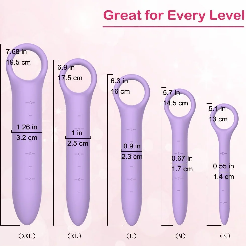 Dilatateur Vaginisme, Ensemble de 5 Pièces en Silicone Dilatateurs, Portable à Usage Multiple, Violet