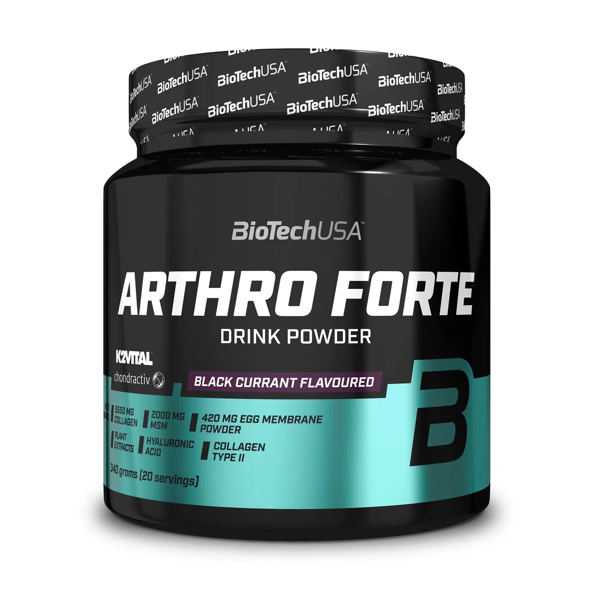 BioTechUSA Arthro Forte, avec de la glucosamine, d’extraits de plantes, avec des vitamines D et K et du calcium pour les os, et de la vitamine C pour les cartilages, 340g, Fruits tropicaux
