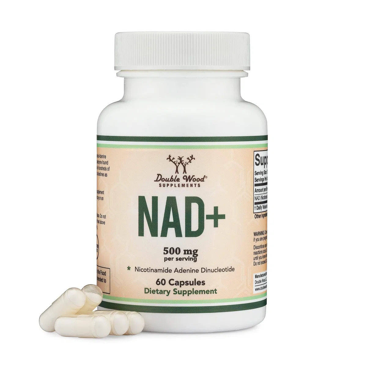 NAD Supplement (500mg of 95% Pure NAD+ Per Serving, 30 Day Supply) NAD Booster Similar to Nicotinamide Riboside (Third Party Tested, Manufactured in The USA, Vegan Safe, Non-GMO) by Double Wood