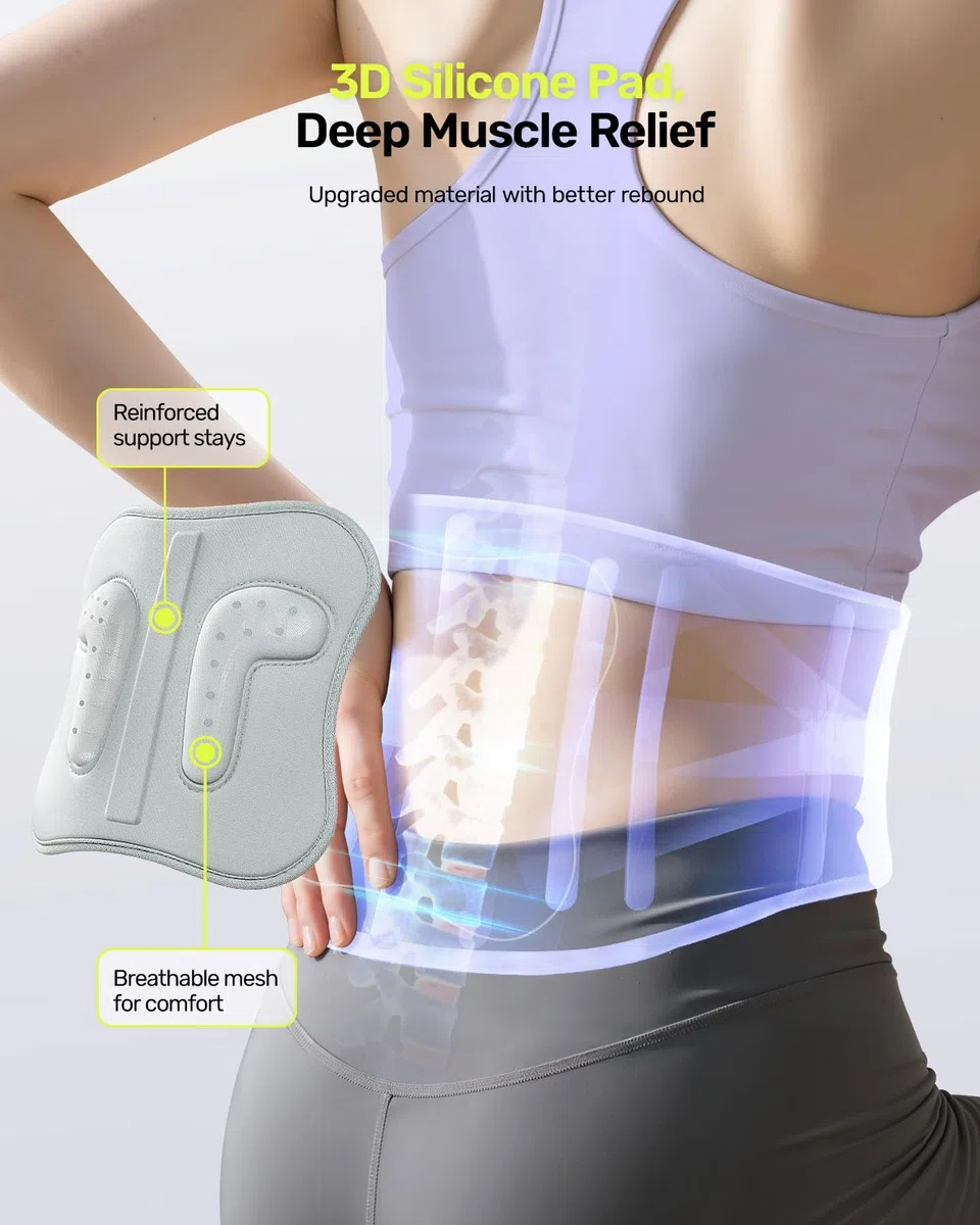 Rakiie Ceinture de soutien dorsal pour femme, système de soutien 9 positions avec coussinet en silicone 3D amélioré, soutien lombaire ergonomique réglable pour soulager la douleur (Violet, M)
