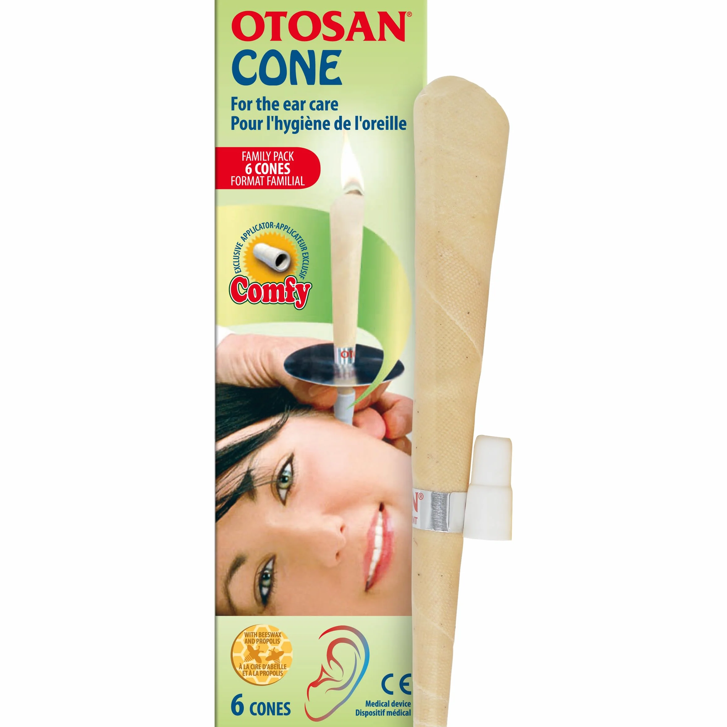 Otosan Bougie Auriculaire – Pour l'Hygiène de l'Oreille, Elimine le Cérumen – Cire d'Abeille et Propolis – Confortable, Sûr Avec Applicateur Comfy – Dispositif Médical Certifié CE – 6 Bougies