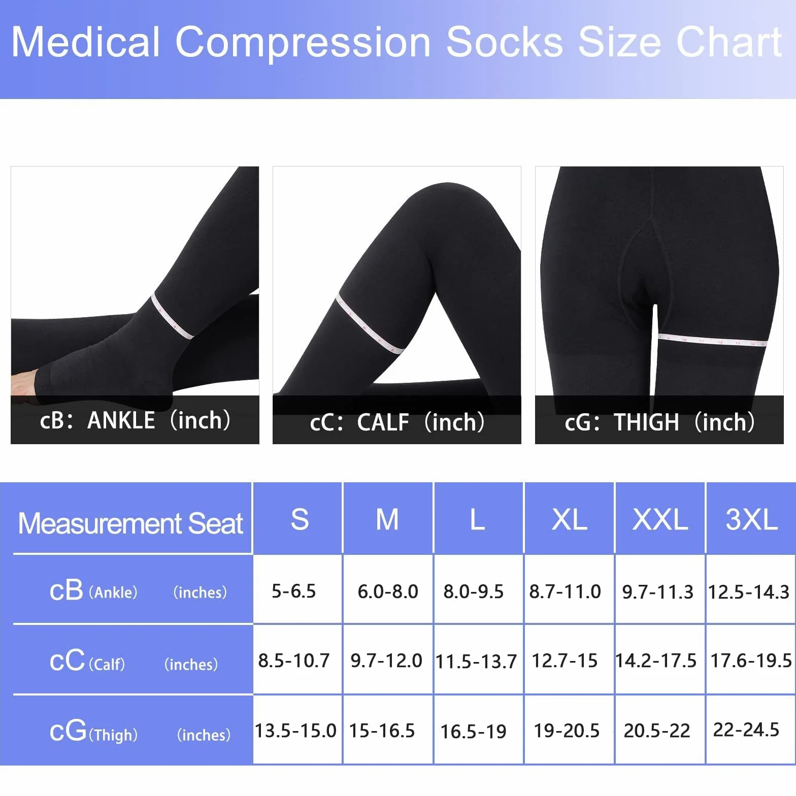 20-30mmHg Collants de compression médicaux pour homme et femme - Long - Classe II - Bas de compression gradués pour homme - Bout ouvert - Bas de soutien pour grossesse, varices, œdème