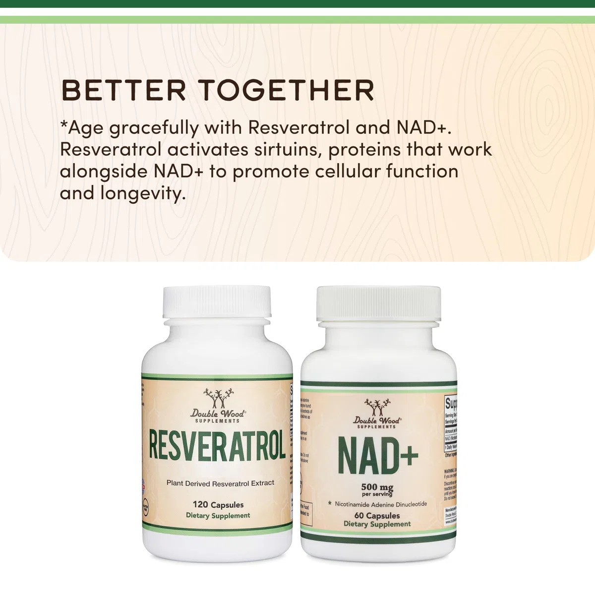 NAD Supplement (500mg of 95% Pure NAD+ Per Serving, 30 Day Supply) NAD Booster Similar to Nicotinamide Riboside (Third Party Tested, Manufactured in The USA, Vegan Safe, Non-GMO) by Double Wood