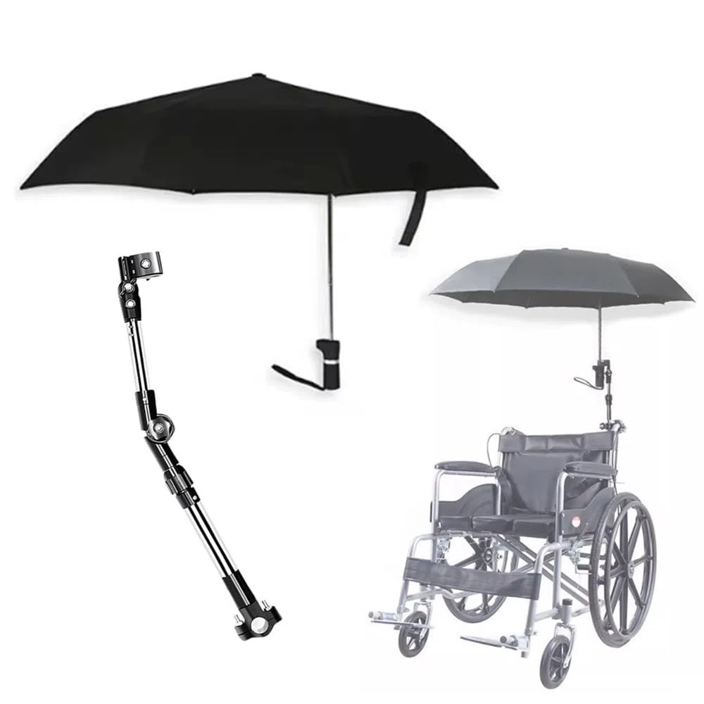 Parapluie pour fauteuil roulant avec support – Pare-soleil électrique pour fauteuil roulant – Support réglable pour parasol excentrique coupe-vent