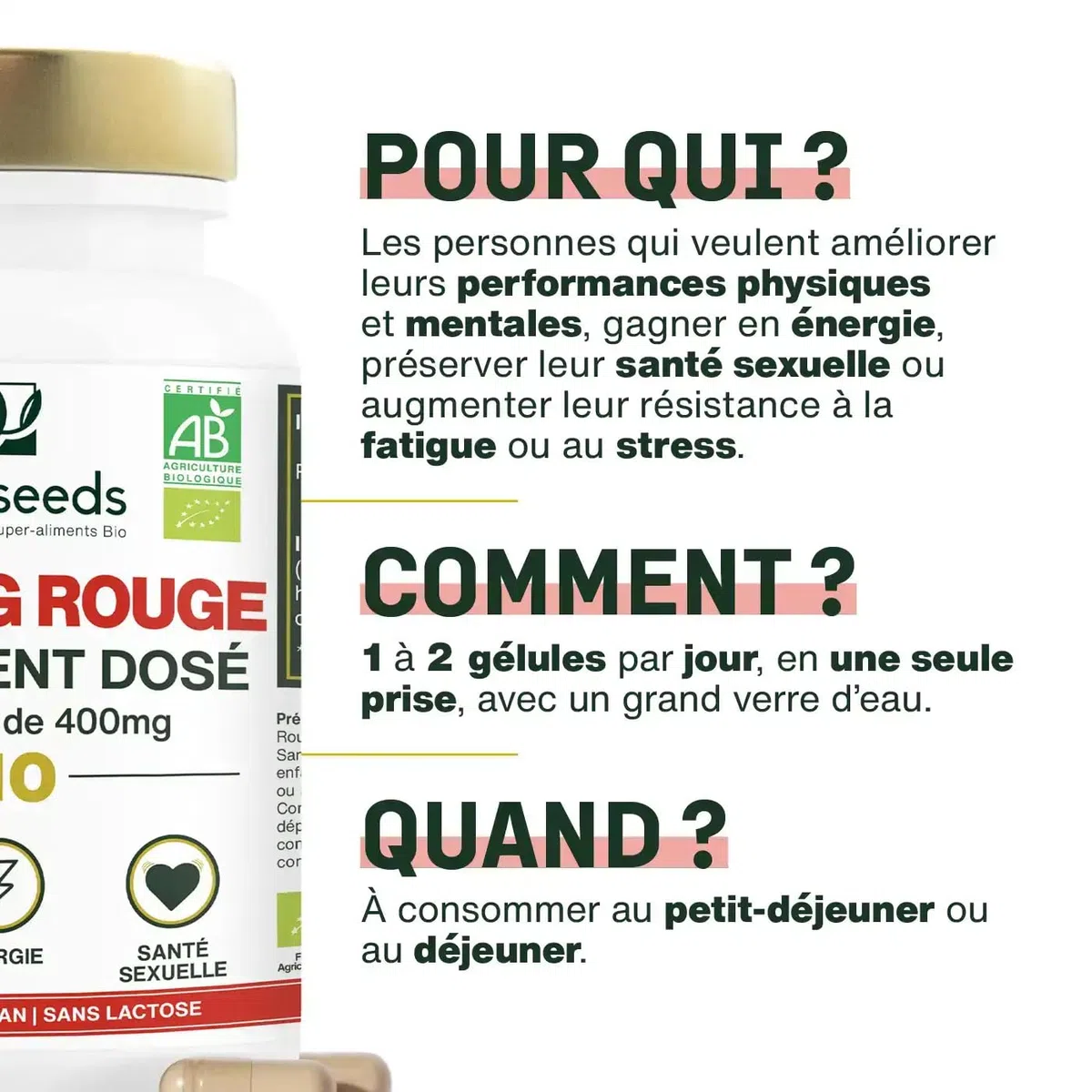 Panax Ginseng Rouge BIO de Corée | Extrait haute concentration | Énergie, Vigueur, Anti-stress, Concentration | 60 gélules de 400mg | Qualité Supérieure