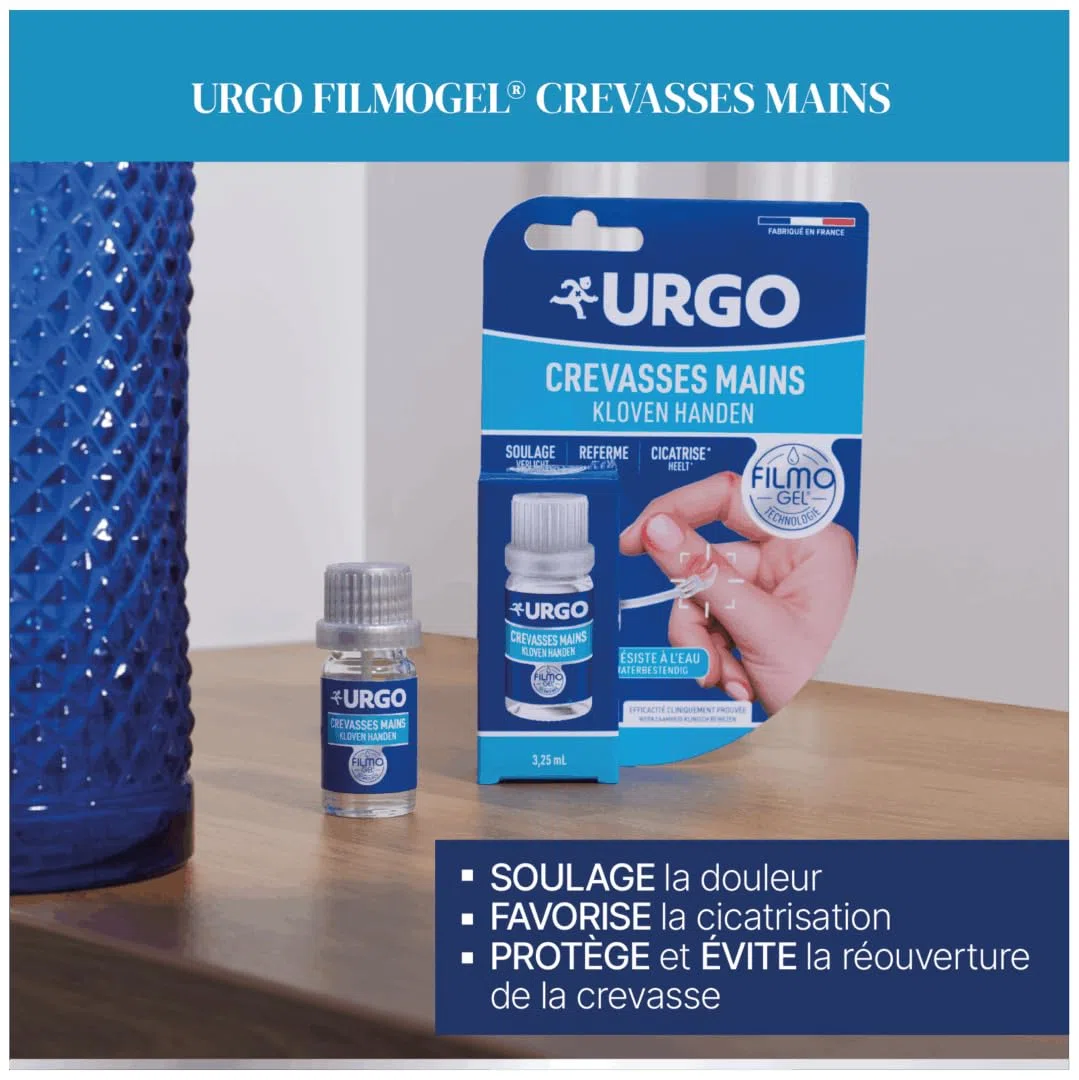 Urgo - Filmogel Crevasses Mains - Film protecteur résistant à l'eau - Soulage, referme et cicatrise - Application précise grâce à la spatule - 3,25ml (Lot de 2)
