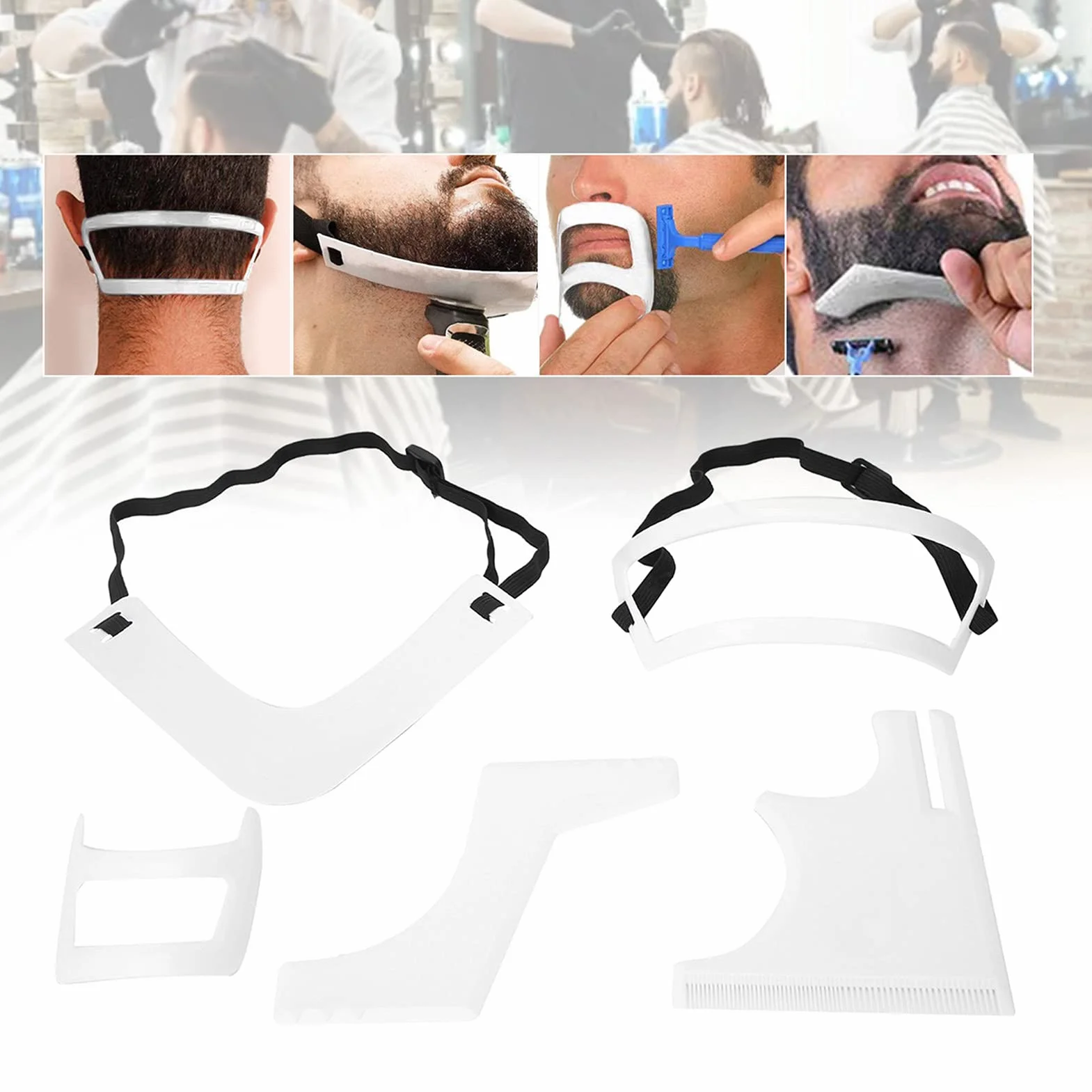5PCS Kit D'outils de Mise en Forme de Barbe pour Hommes, Ensemble de Modèles de Guide de Barbe Modèle de Délié Pochoir Modèle de Rasage de Bord de Moustache Toilettage Coupe de Barbe Styling Kit D'out