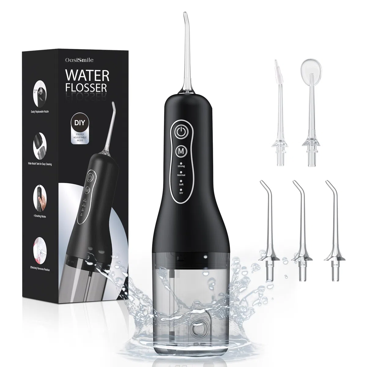 Hydropulseur Dentaire Électrique Sans Fil – Jet Dentaire Professionnel avec 4 Modes, 260ML Réservoir, USB-C Rechargeable, IPX7 Étanche, 5 Buses, Nettoyeur Dentaire Portable Voyage et Maison