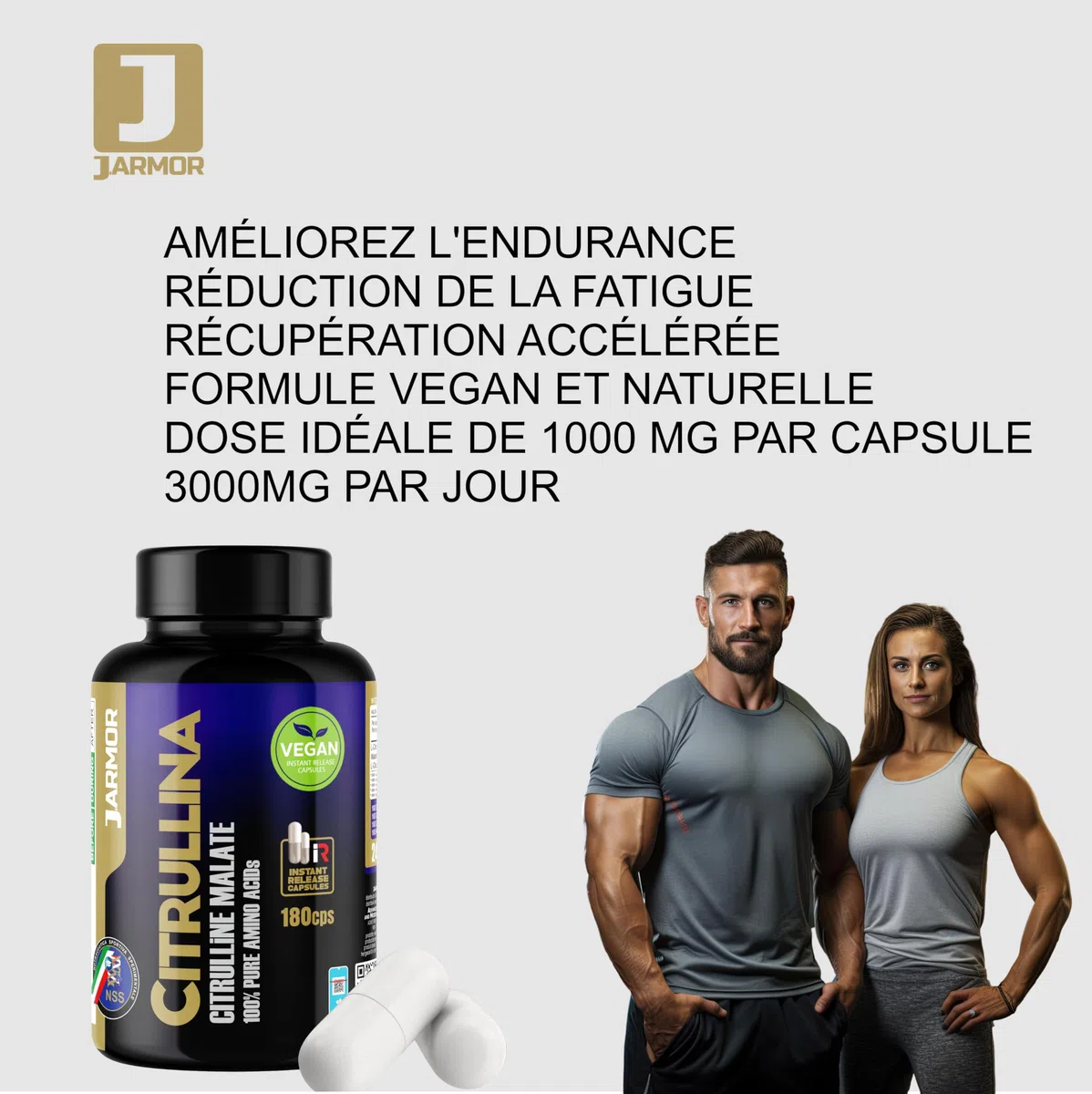 Citrulline Malate 3000 mg - 180 Capsules, L-Citrulline Pre Workout sans Caféine, Booster Musculation et Énergie