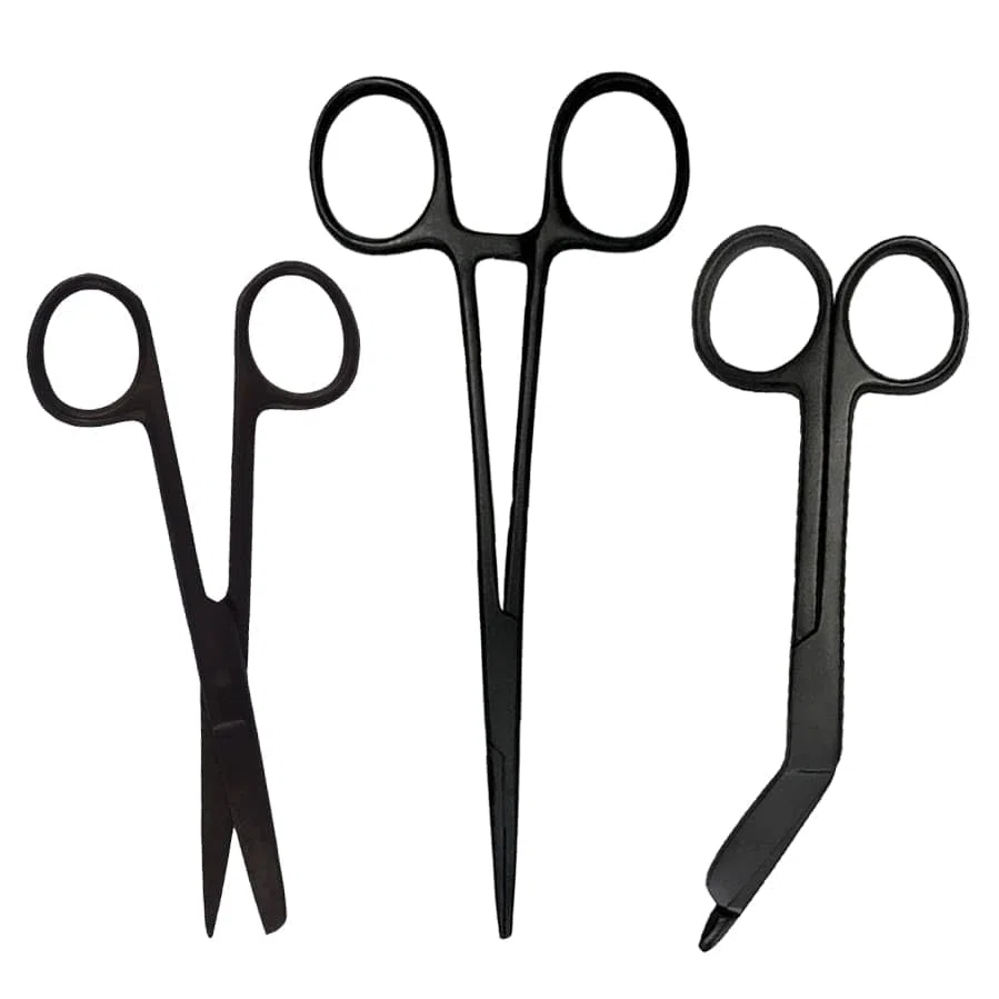 Set de ciseaux d'infirmière "Noir mat" - Ciseaux à bandages - Accessoires infirmiers - Ciseaux de premiers secours - Ciseaux médicaux - Kocher - Cadeau pour infirmière