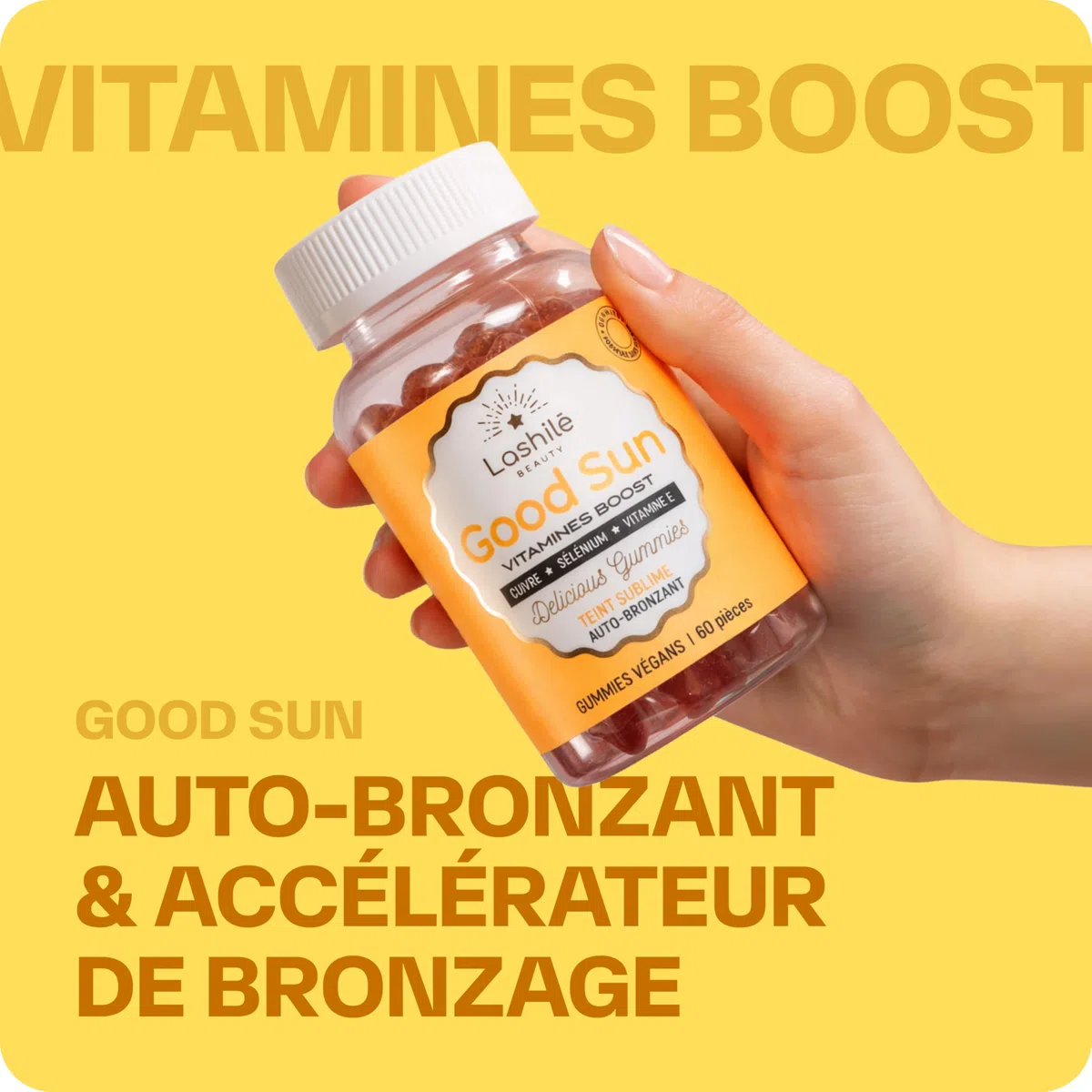 Lashilé Beauty - Gummies Solaire - Autobronzant Préparateur & Accélére le bronzage - Good Sun - Complément Alimentaire Solaire -Vitamine E & A Bêta-carotène - Cure 1 mois 60 Gummies