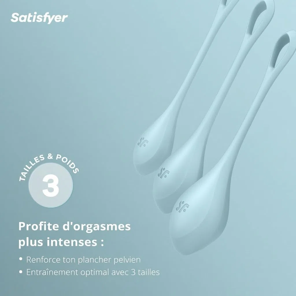 Satisfyer Yoni Power 2 Boules d'amour | Set de 3 boules d'entraînement du plancher pelvien en silicone | Boules de Kegel pour femmes | 22-73g et 2-3cm | Débutants & Avancés | Boule de geisha