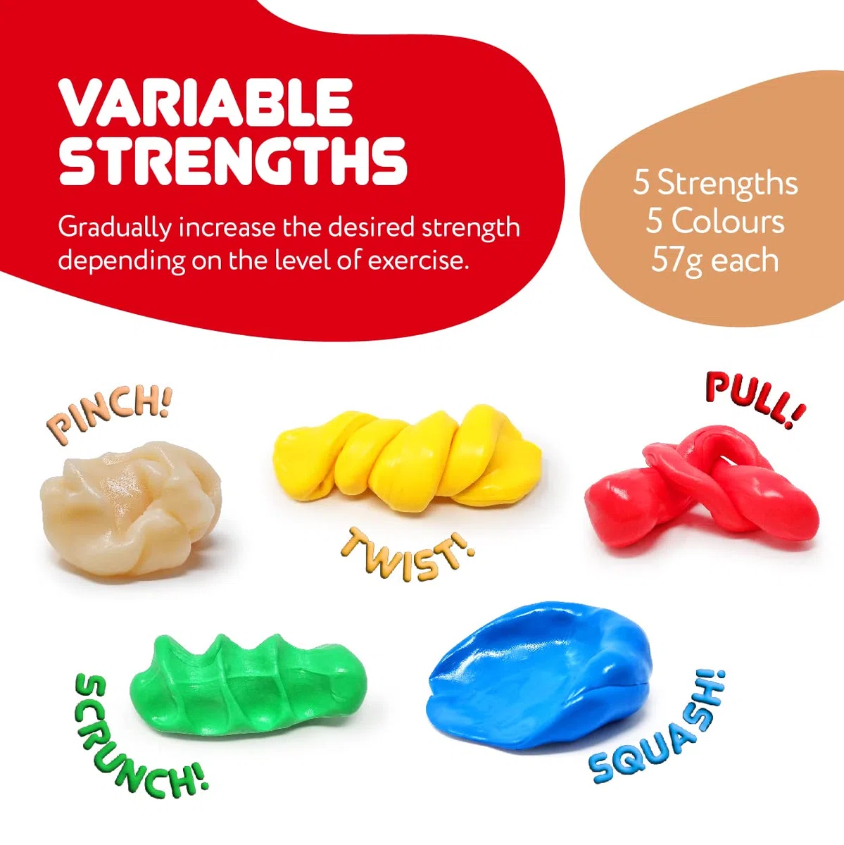 Lot de 5 pâtes thérapeutiques pour exercices de la main, 5 forces et couleurs différentes