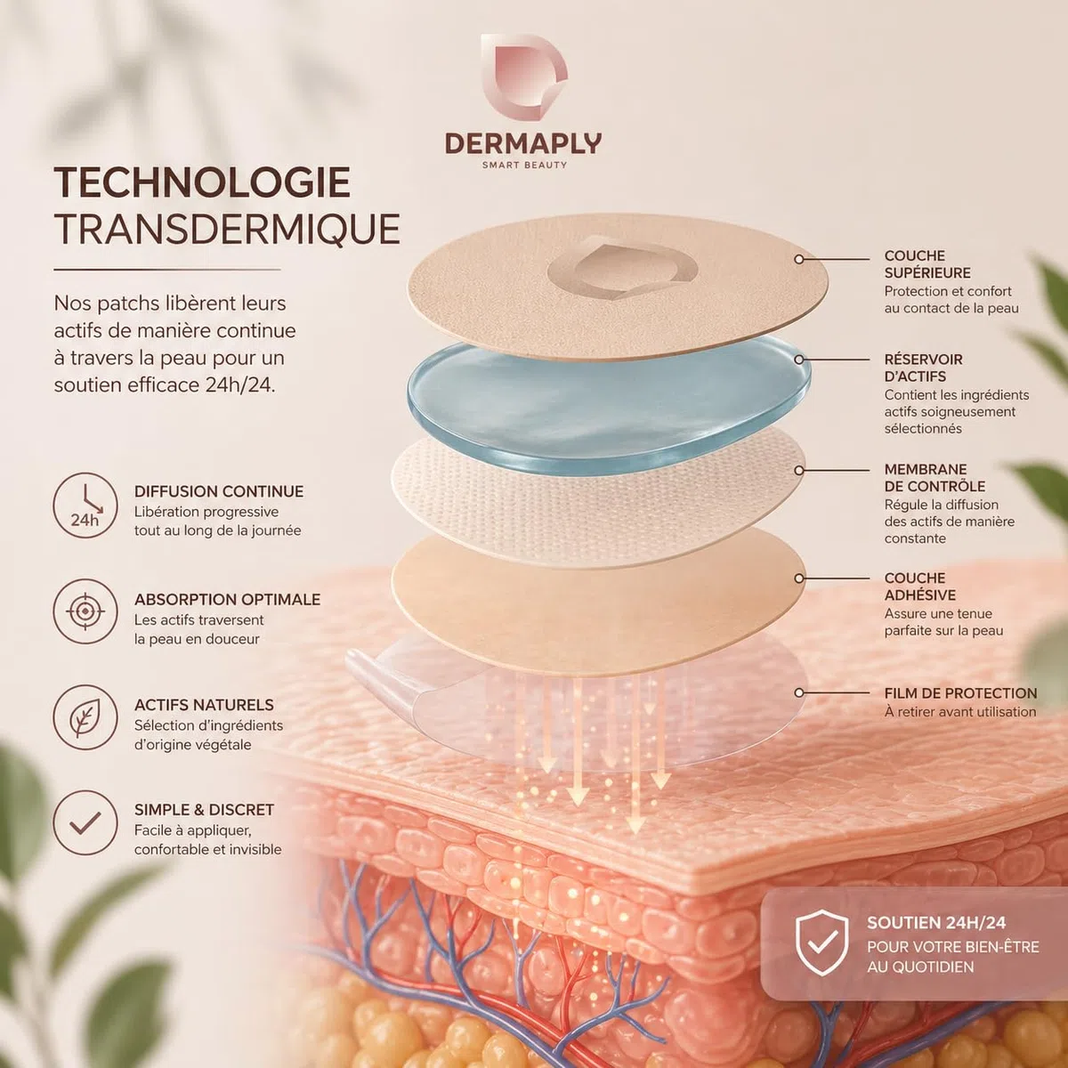 Patchs Naturels & Vegan – Nutriments Essentiels pour Sommeil, Énergie, Ménopause & Revitalisation - Dermaply | 30 Patches | 100% Naturel (Sommeil)