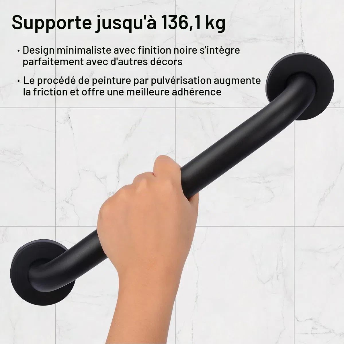 ‌supregear Barre d'Appui Salle de Bain 60 cm (2-Pack) - Barres de Sécurité en Acier Inoxydable 201 Noir, Fixation Murale Vis Dissimulée pour Baignoire/Douche/Cuisine