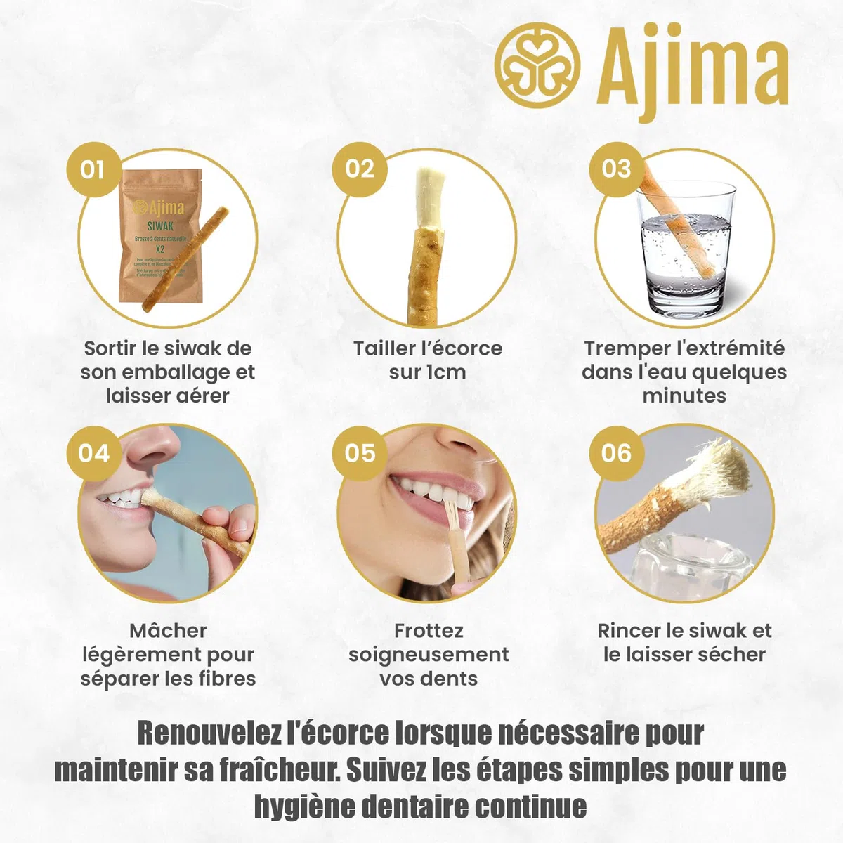 Siwak Naturel 2X + Étui OFFERT* Miswak Brosse à Dents Naturelle en bois d'Araq - Blanchiment Dentaire et Fraîcheur Nettoyante et Désinfectante - Zéro déchet Biodégradable
