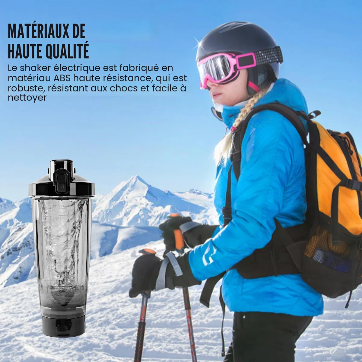 BORDEAG Shaker Électrique à Protéines USB - Bouteille de 600 ml pour Shakes Protéinés et Substituts de Repas (Noir)