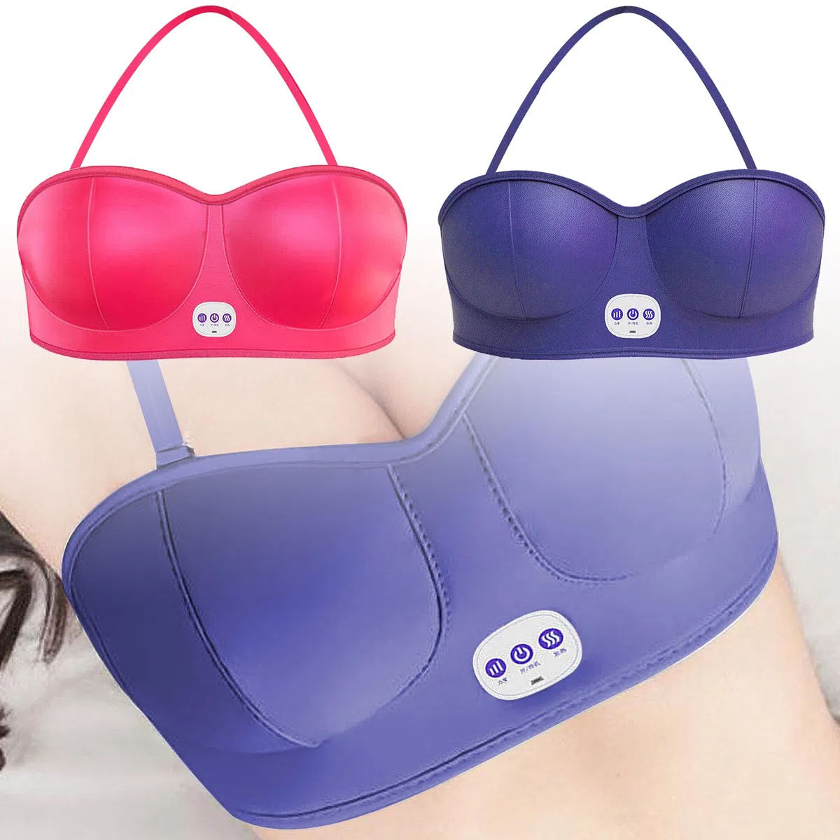 Masseur de poitrine, électrique, 3 modes, vibration thermique intelligente, soutien-gorge de massage électrique pour le gonflement de la poitrine (violet)