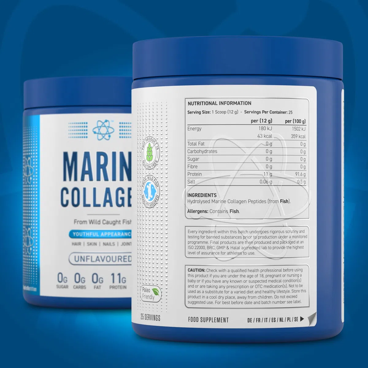 Applied Nutrition Collagène marin en poudre - Protéine de collagène hydrolysée, peau, cheveux et ongles sains (sans saveur) (300 g - 25 portions)