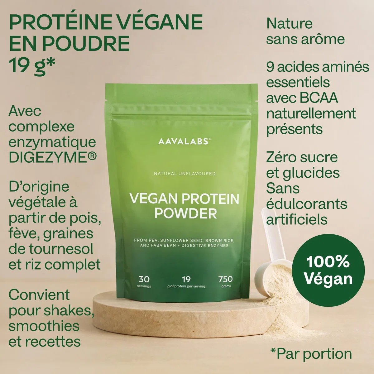 Proteine Vegetale en Poudre 750g DIGEZYME® | Proteine Vegan de Pois (Pea), Ris, Fèves, Tournesol - Protéines Sans Sucre, Sans Lactose - 9 acides aminés essentiels EEA et BCAA - Vegan Protein Powder